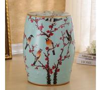 Tabouret de Jardin en céramique, tabourets de Jardin décoratifs en Forme de Tambour, Oiseaux et Plantes Modernes Peints à la Main et émaillés pour Le Salon, la Chambre à Coucher, Le D-Gray 28x28x46cm