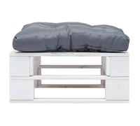 Tabouret de jardin en palettes avec coussins en gris, bois et blanc - Ottoman d'extérieur durable pour jardin, terrasse et balcon - Assise confortable avec facteur de bien-être