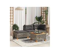 Tabouret de jardin et coussin gris 63,5x56x32 cm résine tressée, siège de jardin, sièges d'extérieur, tabouret cube, 365933