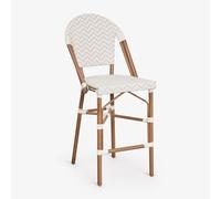 Tabouret De Jardin Haut Empilable Brielle Bistro Avec Dossier En Aluminium Et Rotin Synthétique Beige Nude - Blanc Gardenia ¿65 Cm