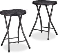 Tabouret De Jardin Lot De 2 Pliant Plastique Optique Rotin Balcon Terrasse Rond Résistant Hxlxp: 45 X 32,5 X 29 Cm, Noir Noir