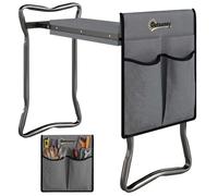 Outsunny Tabouret de Jardin Pliable 2 en 1 - Agenouilloir de Jardin en Acier, Robuste, Coussin en Mousse EVA, 4 Poches à Outils Amovible - Cadeau pour Personnes Âgées, Charge 150kg, Gris