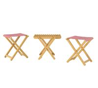 Tabouret de jardin pliable, bois hêtre naturel avec tissu rouge et blanc