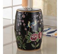 Tabouret de jardin rond en céramique - Table d'appoint décorative en porcelaine peinte à la main pour salon, cottage classique et décoration de campagne française, finition émaillée, pièce d'accent