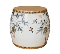 Tabouret de jardin, tambour en bois de style chinoiserie, table d'appoint intérieur/extérieur, support pour plantes, repose-pieds décoratif pour salon, terrasse, chambre à coucher