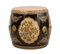 Tabouret de jardin, tambour en bois de style chinoiserie, table d'appoint intérieur/extérieur, support pour plantes, repose-pieds décoratif pour salon, terrasse, chambre à coucher