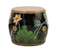 Tabouret de jardin, tambour en bois de style chinoiserie, table d'appoint intérieur/extérieur, support pour plantes, repose-pieds décoratif pour salon, terrasse, chambre à coucher