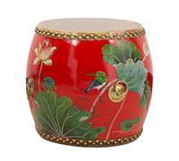 Tabouret de jardin, tambour en bois de style chinoiserie, table d'appoint intérieur/extérieur, support pour plantes, repose-pieds décoratif pour salon, terrasse, chambre à coucher