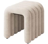 Tabouret De Luxe en Velours avec Repose-Pieds, Coiffeuse Pouf avec Support Olsterstool en Acier Au Carbone pour Chambre Salon (Taille: Type A, Couleur: Beige Blanc)