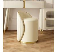 Tabouret de maquillage blanc rotatif à 360° - Design classique contemporain - Siège en tissu avec coussin carré - Cadre en métal robuste pour la maison et le salon