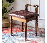 Tabouret de maquillage capitonné vintage avec pieds en bois massif, design en cuir, parfait pour salle de maquillage, salon de beauté, salon de fourrure