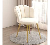 Tabouret de maquillage, Chaise Coiffeuse avec Dossier, Chaise de Salon en Forme de Coquille avec Pieds en Métal Doré, Siège en Tissu Rembourré, pour Salon/Dressing/Chambre/Bureau à Domicile/Cuisine (