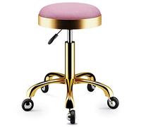 Tabouret de Maquillage Rond à roulettes - Réglable de 43 à 58 cm, pivotant à 5 Griffes, Couleur Titane doré, idéal pour Les Salons de beauté et Le Maquillage - Tabouret de Bar à roulettes