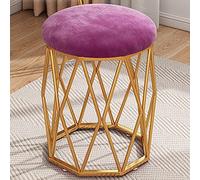 Tabouret de maquillage rond de luxe en velours violet élégant avec pieds en métal et coussinets antidérapants, parfait pour chambre à coucher, salon, salon de beauté et salle d'essayage