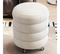 Tabouret de Maquillage Rond diamètre 41 cm, avec roulettes, Pouf en Tissu Bouclette Couleur crème, Tabouret Moderne Style scandinave, mobilier décoratif pour Salon, canapé, Chambre, entrée
