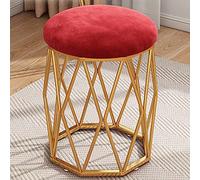 Tabouret de maquillage rond en velours rouge de luxe avec pieds en métal pour salon, chambre à coucher ou salon de beauté. Siège élégant et confortable pour le maquillage et la décoration.