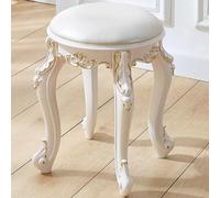 Tabouret de maquillage rond rembourré avec pieds en plastique et acier - Style vintage - Idéal pour dressing, salon, chambre à coucher - Finition blanche et dorée