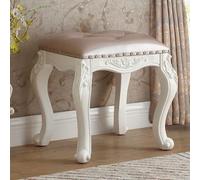 Tabouret de maquillage vintage élégant en bois massif avec assise rembourrée, élégante rose avec fermeture éclair, tabouret de coiffeuse confortable avec pieds en bois durable