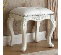 Tabouret de maquillage vintage en bois massif avec assise rembourrée, élégante chaise de coiffeuse, pieds en bois, fermeture éclair blanche, accent argenté, parfait pour coiffeuse et décoration de