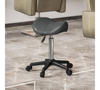 HOMCOM Tabouret à roulettes, Tabouret de Massage avec Hauteur réglable 45-57 cm et Selle Ergonomique, Chaise de Travail à roulettes pivotant 360°, pour Salon de Massage, Tatouage, Clinique, Spa, Gris