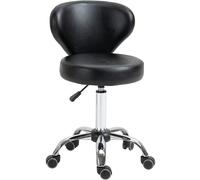 HOMCOM Tabouret à Roulette Tabouret de Massage - Tabouret de Travail pivotant 360° - Assise réglable 49-64H cm, Dossier Ergonomique - métal chromé revêtement synthétique Noir