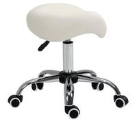 HOMCOM Tabouret à roulettes, tabouret de massage avec hauteur réglable 49-61 cm et selle ergonomique, chaise de travail à roulettes pivotant 360°, pour salon de massage, tatouage, clinique, spa, blanc