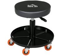 Tabouret De Mécanicien Pivotant Réglable Servante D'atelier 2 En 1 - Plateau Outils - Charge Max. 10 Kg - Acier Pu Noir Noir