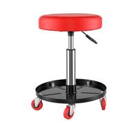 Tabouret de Mécanicien Roulant Pneumatique - Capacité 135 kg, Siège d'Atelier Hauteur Ajustable (44-59,5 cm) avec 5 Roulettes Universelles, Plateau à Outils Intégré, Assise Pivotante Simili Cuir