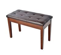 Tabouret de Piano Double en Bois avec Compartiment de Rangement, Pieds Robustes, Coussin en Cuir synthétique Souple, Couleur Noyer (Taille Unique).