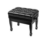 Tabouret de Piano en Similicuir, réglable en Hauteur, Banc en Bois Souple avec Coussin imperméable et Plateau Rabattable Solide, Rangement supplémentaire pour Musique, Noir (Taille Unique)