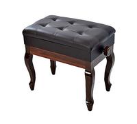 Tabouret de Piano réglable, Pieds incurvés, en Bois Massif, avec Compartiment de Rangement, siège en Cuir synthétique, Luxueux et Pratique (Noyer Brun, Taille Unique)