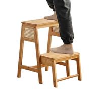 Tabouret de Pied Pliable en Bois, échelle à 2 marches, escabeau léger et Pliable pour la Maison, la Cuisine, Le Placard, Le loft, Le Camping(Rattan Woven Natural)