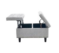 Tabouret de rangement carré avec couvercle de levage - Charnière en métal - Double chambre - Cadre en bois - Rembourrage en mousse - Ottoman - Salon - Chambre à coucher - Repose-pieds (gris + lin)