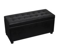 Tabouret de rangement en cuir synthétique noir avec cadre en bois | Compartiment de rangement, rembourrage en mousse, couvercle réversible, utilisation polyvalente, accessoire de salon