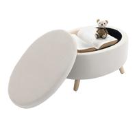 Tabouret de rangement - HOMCOM - ovale - revêtement effet velours - 71 x 51,5 x 42 cm - beige