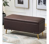 Tabouret de rangement moderne en similicuir doux pour salon, repose-pieds rectangulaire élégant et banc multifonctionnel, marron foncé, 80 x 40 x 45 cm