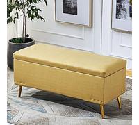 Tabouret de rangement moderne en similicuir jaune - Repose-pieds doux pour salon - Banc décoratif rectangulaire multifonction - Luxueux - 80 x 40 x 45 cm