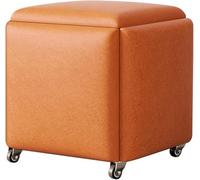 Tabouret De Rangement Multifonction 5 en 1 Magic Cube avec roulettes, Siège Rembourré Amélioré, Cadre en Métal Empilable, Idéal pour La Cuisine Et Le Canapé, Orange, 45x45x45 cm