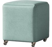 Tabouret De Rangement Multifonction 5 en 1 Magic Cube avec roulettes, Siège Rembourré Amélioré, Cadre en Métal Empilable, Idéal pour La Cuisine Et Le Canapé, Light Green, 35x35x35 cm