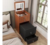 Tabouret de rangement multifonction avec miroir LED intégré Design compact moderne et élégant Marron foncé Banc de coiffeuse pour décoration d'intérieur et solutions d'économie d'espace