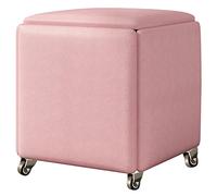 Tabouret de rangement multifonction avec roulettes, chaise gigogne, siège rembourré et structure en métal pour cuisine, rose, 35 x 35 x 35 cm