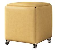 Tabouret de rangement multifonction avec roulettes, empilable, siège rembourré et structure en métal, jaune, 45 x 45 x 45 cm