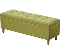 Tabouret de rangement pliable avec couvercle à charnière, banc à langer polyvalent, pieds en bois massif, tissu lin, idéal pour la chambre à coucher, le salon, siège de rangement de masse polyvalent