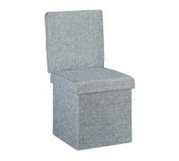Relaxdays Tabouret de rangement pliant en lin avec dossier et coffre 73 x 38 x 38 cm, gris