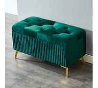 Tabouret de rangement rembourré en velours vert foncé 100 x 39 x 45 cm Design moderne pour salon ou bout de lit