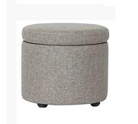 Tabouret de rangement rond avec coussin en coton et lin, repose-pieds rembourré avec pieds en bois et couvercle à plateau, repose-pieds de rangement pour salon ou chambre à coucher