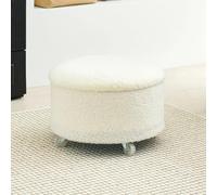 Tabouret de rangement rond en velours avec couvercle, repose-pieds rembourré doux pour salon et chambre à coucher, élégant siège de coiffeuse roulant, blanc, parfait pour la décoration de la maison