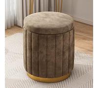 Tabouret de rangement rond rembourré avec repose-pieds, base dorée, siège cosmétique pour chambre à coucher, 44 x 34 cm, solution de rangement élégante.