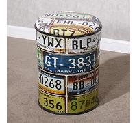 Tabouret de rangement rustique en cuir synthétique, table d'appoint ronde en métal pour le salon, peut également servir de repose-pieds et de boîte à jouets