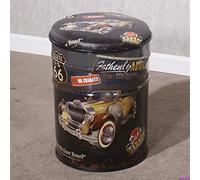 Tabouret de rangement rustique en cuir synthétique, table d'appoint ronde en métal pour le salon, peut également servir de repose-pieds et de boîte à jouets